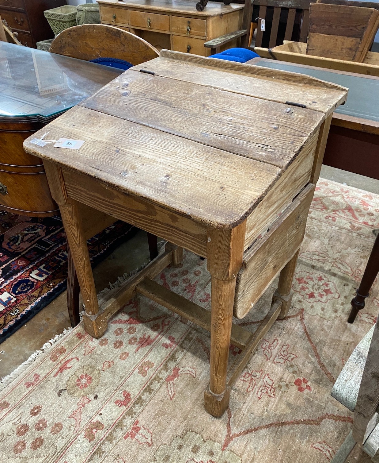 A Provincial pine drop flap clerk's desk, width 61cm, depth 59cm, height 86cm